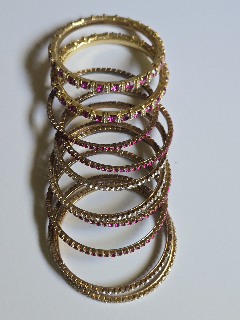 Gold-Tone Stackable Bracelet Set with Pink Stones